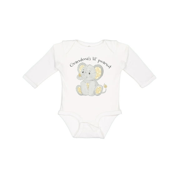 Inktastic Grandma's Lil' Peanut Polka Dot Elephant Boys or Girls Long Sleeve Baby Bodysuit