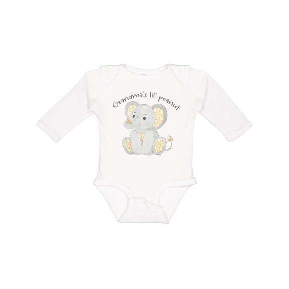 Inktastic Grandma's Lil' Peanut Polka Dot Elephant Boys or Girls Long Sleeve Baby Bodysuit