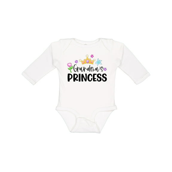 Inktastic Grandma's Princess Crown and Flowers Girls Long Sleeve Baby Bodysuit