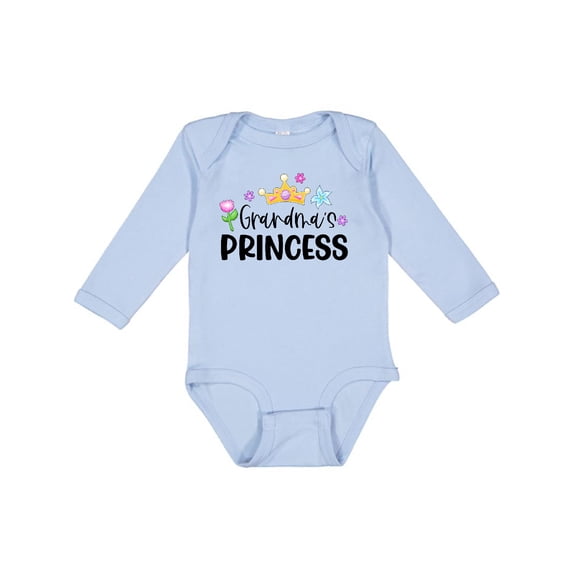 Inktastic Grandma's Princess Crown and Flowers Girls Long Sleeve Baby Bodysuit