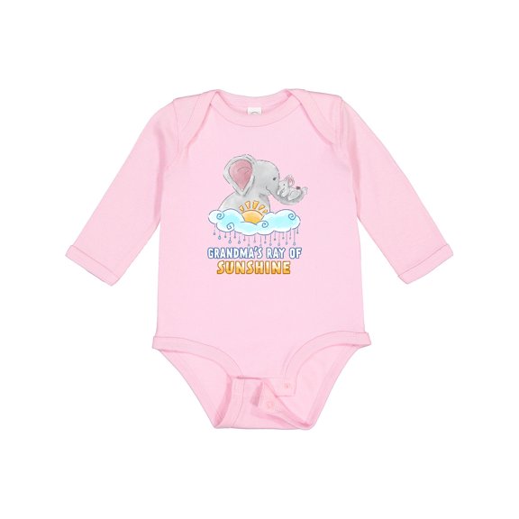 Inktastic Grandma's Ray Of Sunshine Cute Elephants Rainclouds and Sun Boys or Girls Long Sleeve Baby Bodysuit