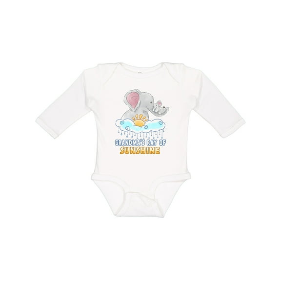 Inktastic Grandma's Ray Of Sunshine Cute Elephants Rainclouds and Sun Boys or Girls Long Sleeve Baby Bodysuit