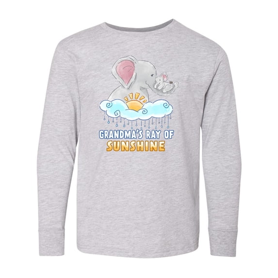 Inktastic Grandma's Ray Of Sunshine Cute Elephants Rainclouds and Sun Long Sleeve Youth T-Shirt