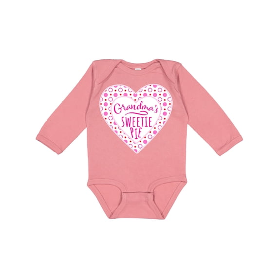 Inktastic Grandma's Sweetie Pie with Pink Hearts Boys or Girls Long Sleeve Baby Bodysuit