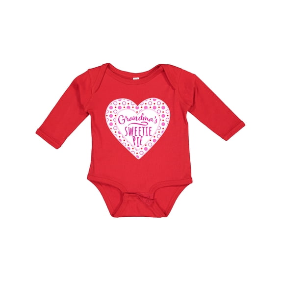 Inktastic Grandma's Sweetie Pie with Pink Hearts Boys or Girls Long Sleeve Baby Bodysuit