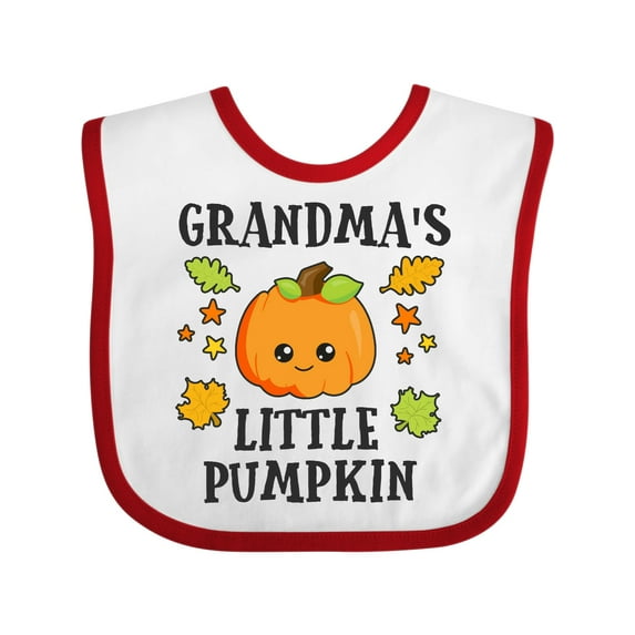 Inktastic Grandmas Little Pumpkin with Leaves and Stars Boys or Girls Baby Bib