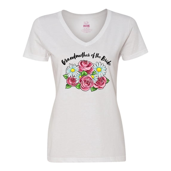 Inktastic Grandmother of the Bride Roses and Daisies Women's V-Neck T-Shirt