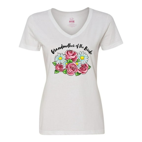 Inktastic Grandmother of the Bride Roses and Daisies Women's V-Neck T-Shirt