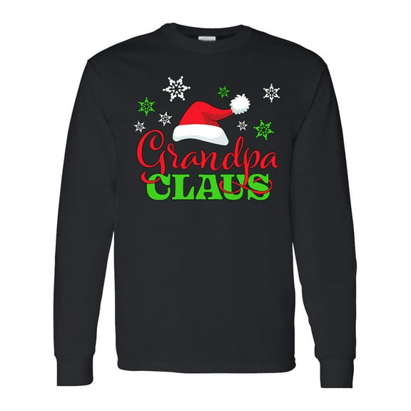 Inktastic Grandpa Claus with Christmas Santa Hat and Snowflakes Long Sleeve T-Shirt