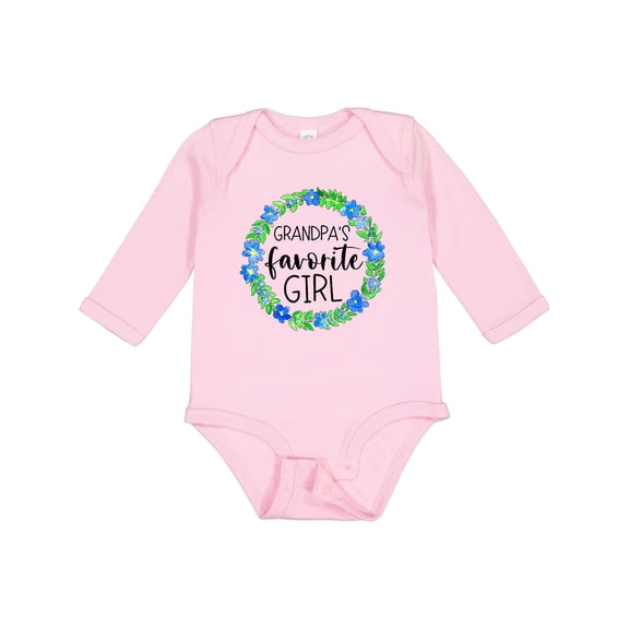 Inktastic Grandpa's Favorite Girl Blue Flower Wreath Girls Long Sleeve Baby Bodysuit