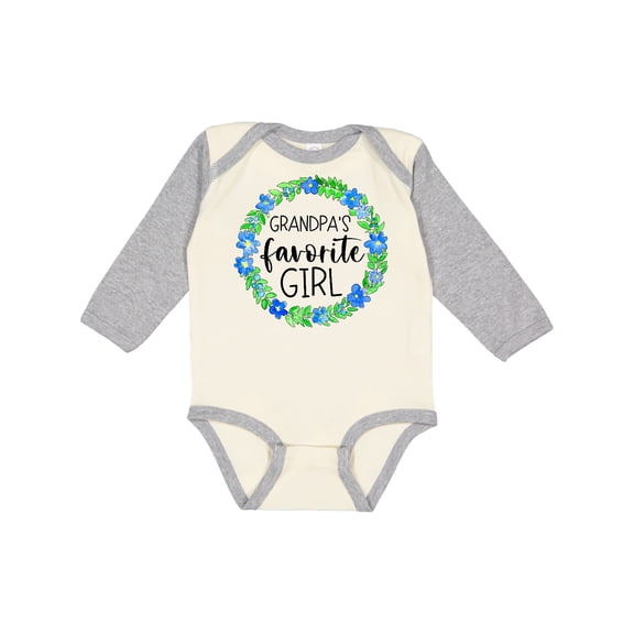Inktastic Grandpa's Favorite Girl Blue Flower Wreath Girls Long Sleeve Baby Bodysuit