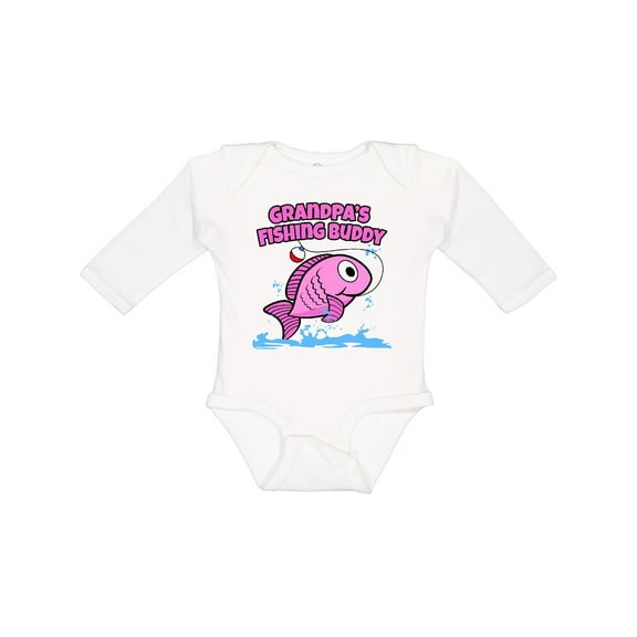 Inktastic Grandpa's Fishing Buddy (pink) Girls Long Sleeve Baby Bodysuit
