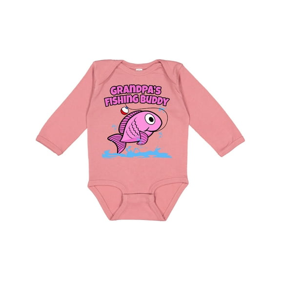 Inktastic Grandpa's Fishing Buddy (pink) Girls Long Sleeve Baby Bodysuit