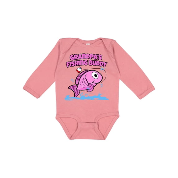 Inktastic Grandpa's Fishing Buddy (pink) Girls Long Sleeve Baby Bodysuit