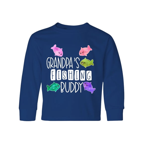 Inktastic Grandpa's Fishing Buddy with Colorful Fish Long Sleeve Youth T-Shirt