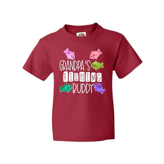 Inktastic Grandpa's Fishing Buddy with Colorful Fish Youth T-Shirt