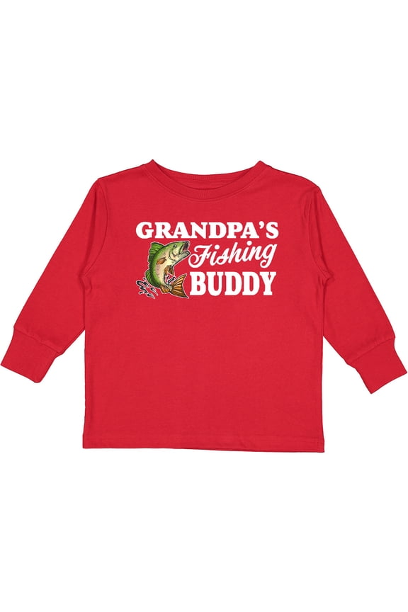 Grandpa's Fishing Buddy with White Text Boys Long Sleeve Toddler T-Shirt