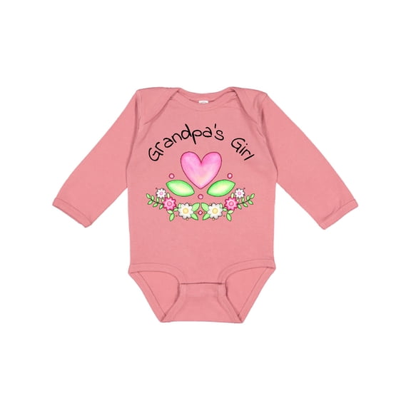 Inktastic Grandpa's Girl Heart Flowers Girls Long Sleeve Baby Bodysuit