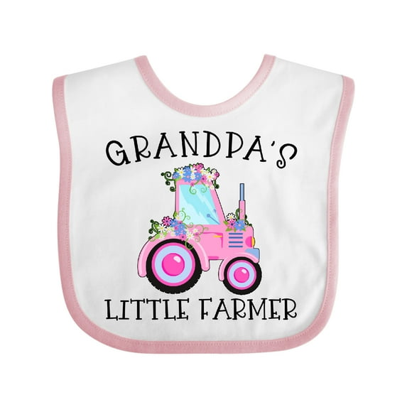 Inktastic Grandpa's Little Farmer- Pink Tractor and Flowers Boys or Girls Baby Bib
