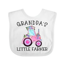 Inktastic Grandpa's Little Farmer- Pink Tractor and Flowers Boys or Girls Baby Bib