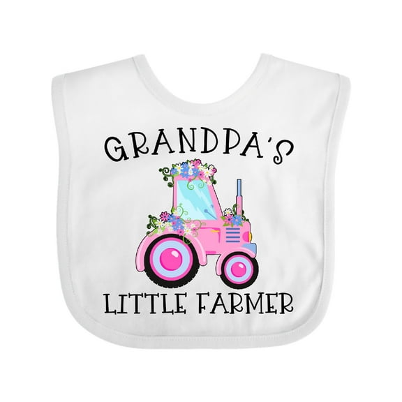 Inktastic Grandpa's Little Farmer- Pink Tractor and Flowers Boys or Girls Baby Bib