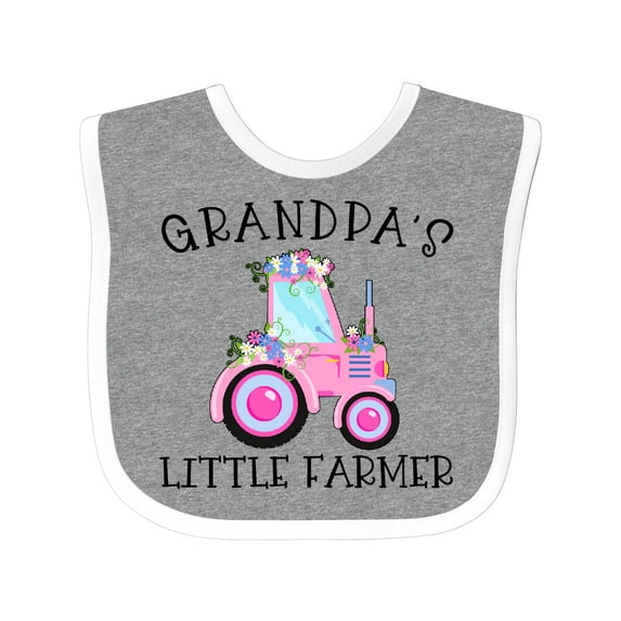 Inktastic Grandpa's Little Farmer- Pink Tractor and Flowers Boys or Girls Baby Bib