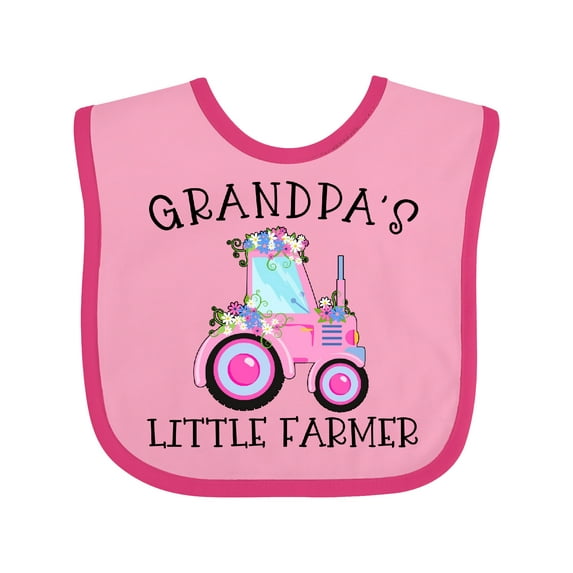 Inktastic Grandpa's Little Farmer- Pink Tractor and Flowers Boys or Girls Baby Bib