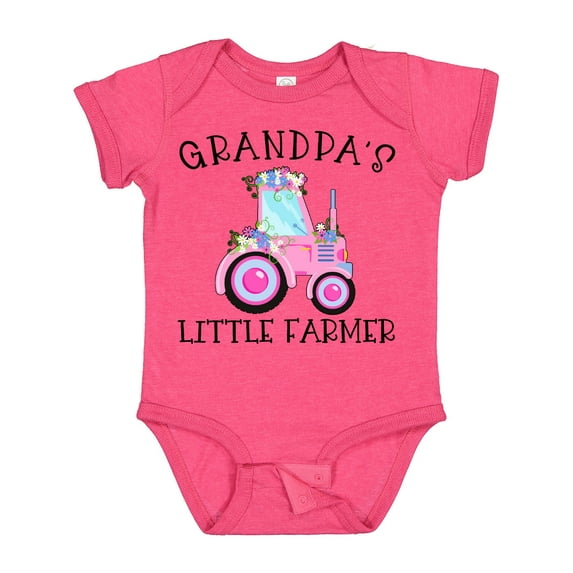 Inktastic Grandpa's Little Farmer- Pink Tractor and Flowers Boys or Girls Baby Bodysuit