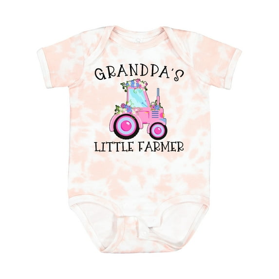 Inktastic Grandpa's Little Farmer- Pink Tractor and Flowers Boys or Girls Baby Bodysuit