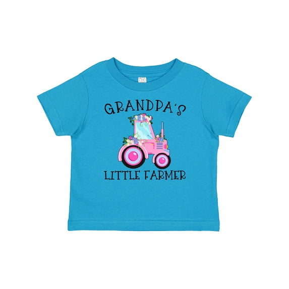 Inktastic Grandpa's Little Farmer Pink Tractor and Flowers Boys or Girls Baby T-Shirt
