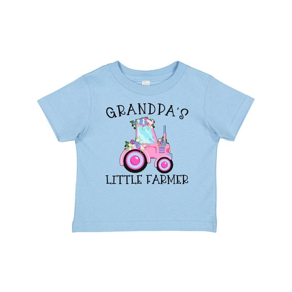 Inktastic Grandpa's Little Farmer Pink Tractor and Flowers Boys or Girls Baby T-Shirt