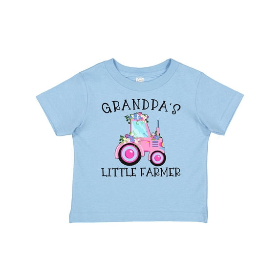 Inktastic Grandpa's Little Farmer Pink Tractor and Flowers Boys or Girls Baby T-Shirt