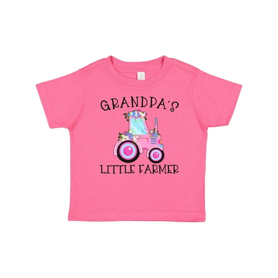 Inktastic Grandpa's Little Farmer Pink Tractor and Flowers Boys or Girls Baby T-Shirt