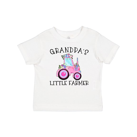 Inktastic Grandpa's Little Farmer Pink Tractor and Flowers Boys or Girls Baby T-Shirt
