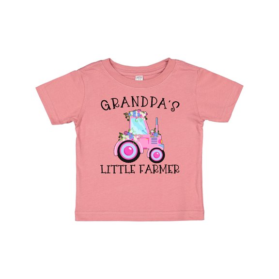 Inktastic Grandpa's Little Farmer Pink Tractor and Flowers Boys or Girls Baby T-Shirt