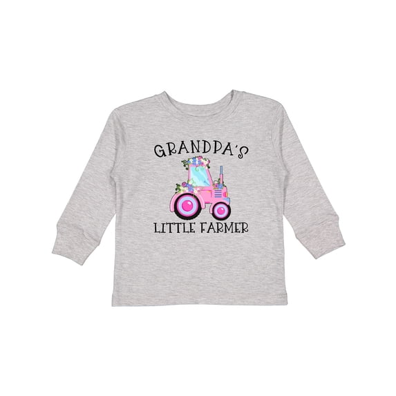 Inktastic Grandpa's Little Farmer Pink Tractor and Flowers Boys or Girls Long Sleeve Toddler T-Shirt