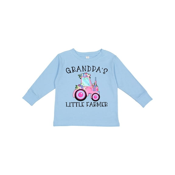 Inktastic Grandpa's Little Farmer Pink Tractor and Flowers Boys or Girls Long Sleeve Toddler T-Shirt