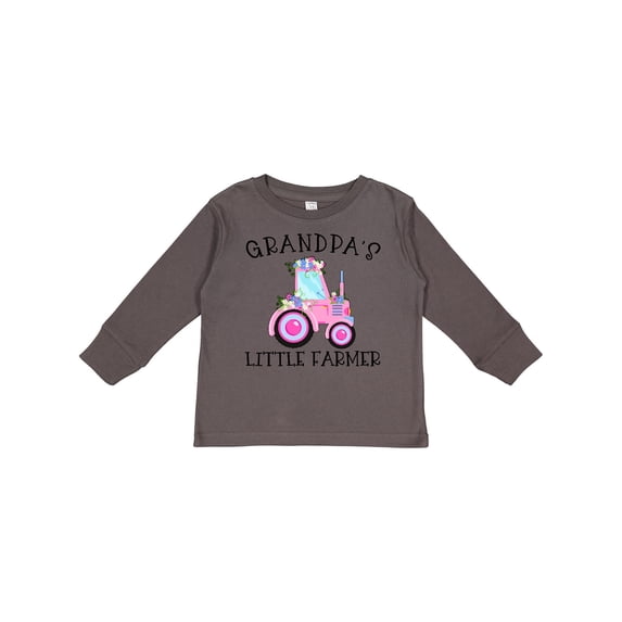 Inktastic Grandpa's Little Farmer Pink Tractor and Flowers Boys or Girls Long Sleeve Toddler T-Shirt