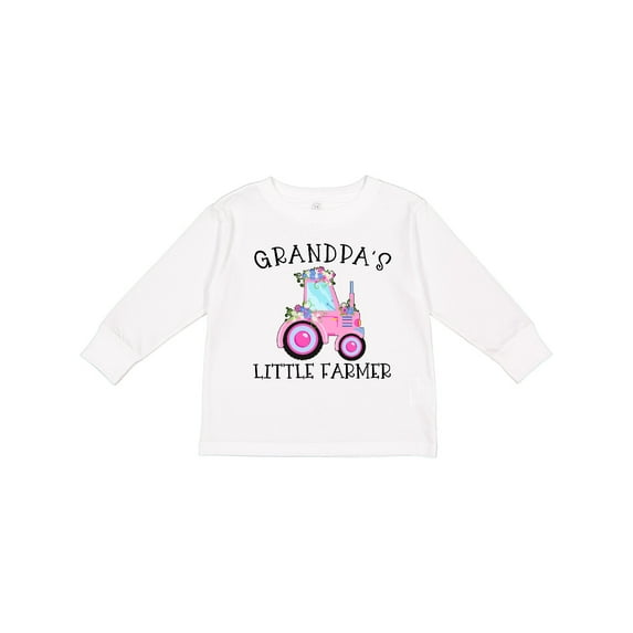 Inktastic Grandpa's Little Farmer Pink Tractor and Flowers Boys or Girls Long Sleeve Toddler T-Shirt