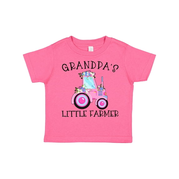 Inktastic Grandpa's Little Farmer- Pink Tractor and Flowers Boys or Girls Toddler T-Shirt