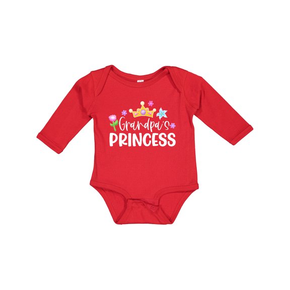 Inktastic Grandpa's Princess Crown and Flowers Girls Long Sleeve Baby Bodysuit