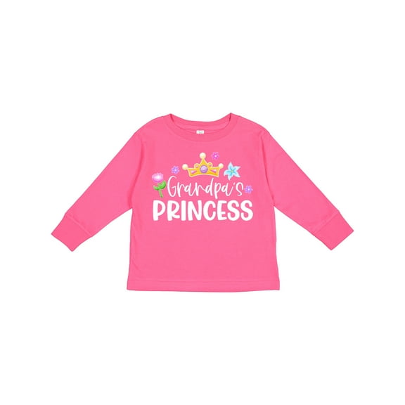 Inktastic Grandpa's Princess Crown and Flowers Girls Long Sleeve Toddler T-Shirt