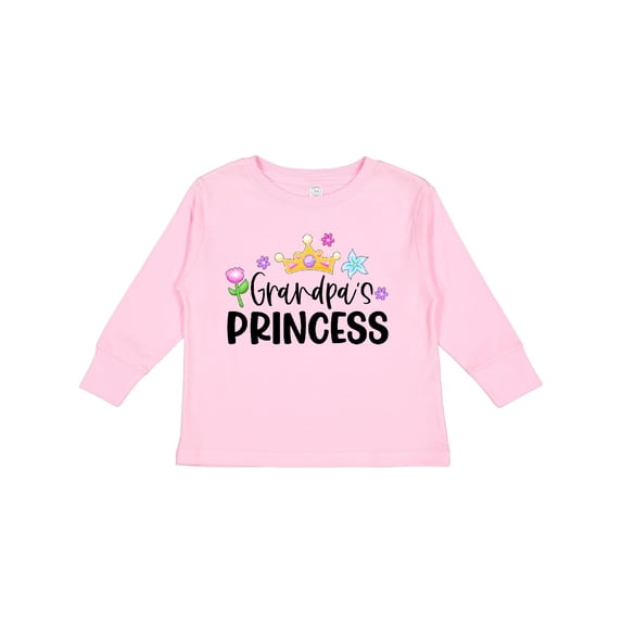 Inktastic Grandpa's Princess Crown and Flowers Girls Long Sleeve Toddler T-Shirt