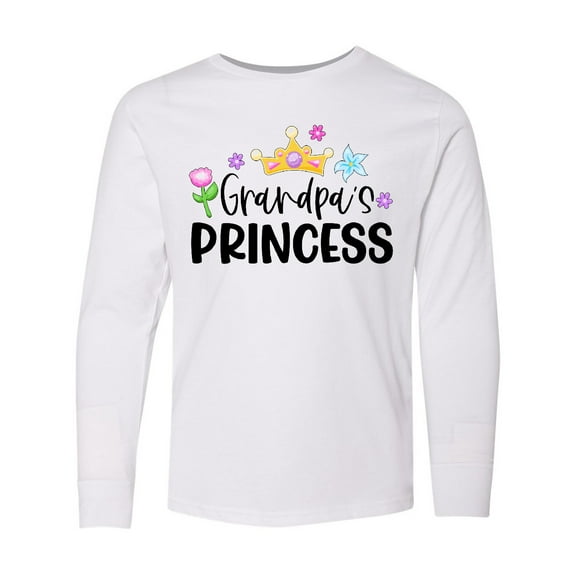 Inktastic Grandpa's Princess Crown and Flowers Long Sleeve Youth T-Shirt