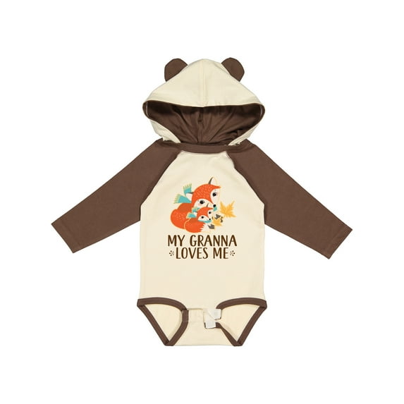 Inktastic Granna Loves Me Woodland Fox Boys or Girls Long Sleeve Baby Bodysuit