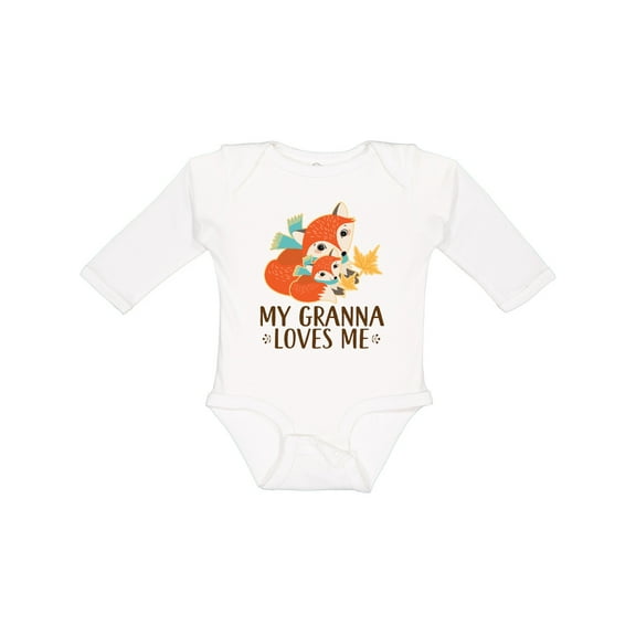 Inktastic Granna Loves Me Woodland Fox Boys or Girls Long Sleeve Baby Bodysuit