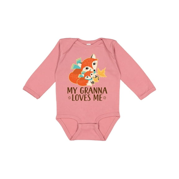 Inktastic Granna Loves Me Woodland Fox Boys or Girls Long Sleeve Baby Bodysuit