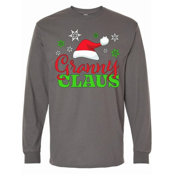 Inktastic Granny Claus with Christmas Santa Hat and Snowflakes Long Sleeve T-Shirt