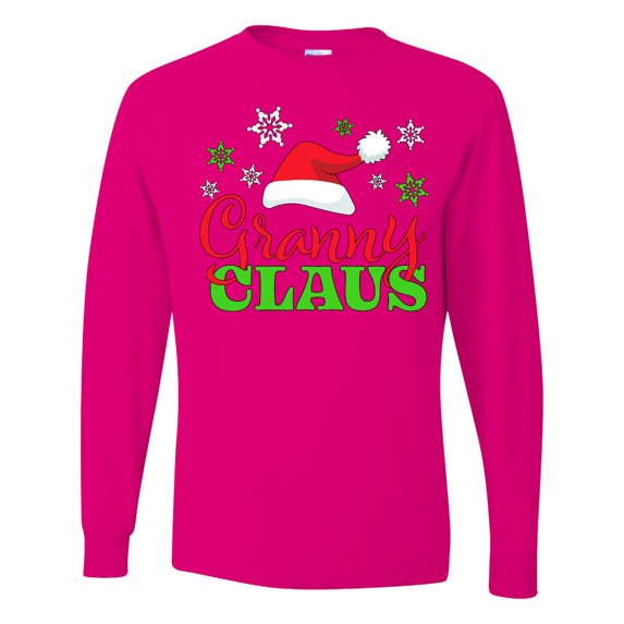 Inktastic Granny Claus with Christmas Santa Hat and Snowflakes Long Sleeve T-Shirt