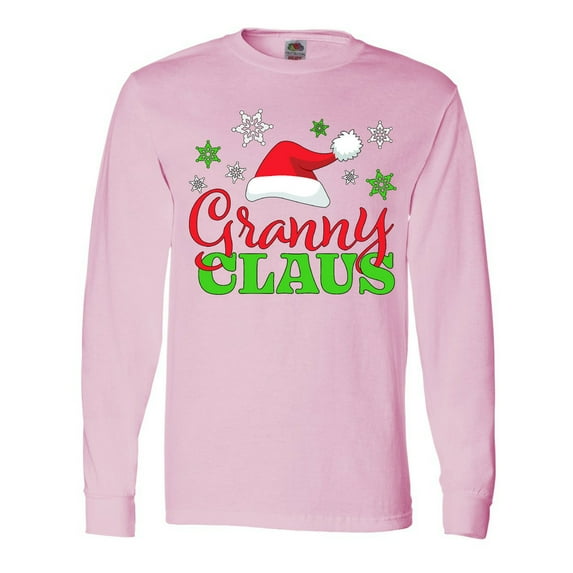Inktastic Granny Claus with Christmas Santa Hat and Snowflakes Long Sleeve T-Shirt